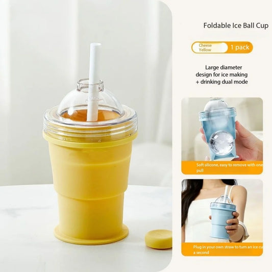 Outdoor Sports Silicone Cup, Self-Suction Foldable Silicone Cup, Multi-Functional Indoor Ice-Making Cup, Capacity 325ML